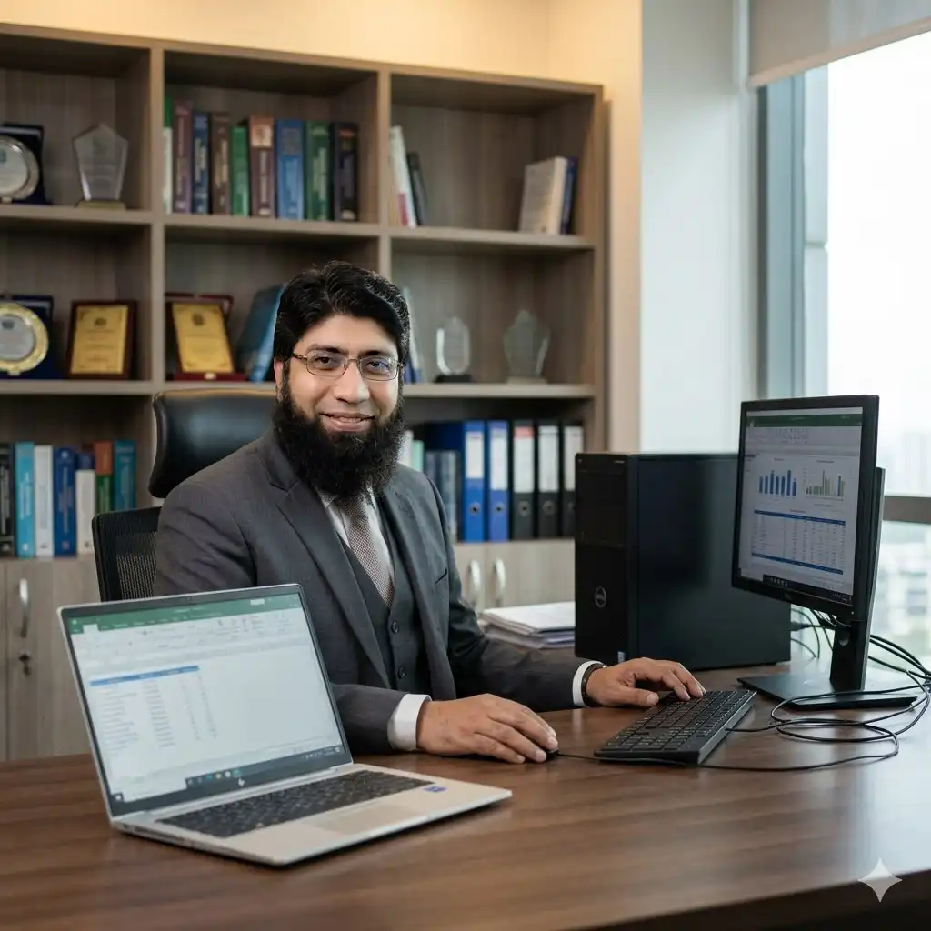 Usman Rasheed working at his desk